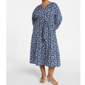 Terra & Sky Women's Plus Size Midi Peasant Dress Size 2x Blue and White